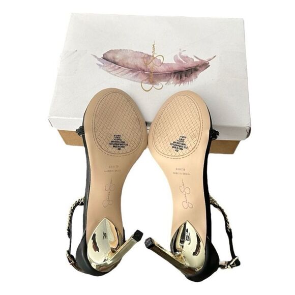 Jessica Simpson Black Chain Strap Heels Italia Napa Style JS - QIVEN Women’s 8.5 - Picture 7 of 11